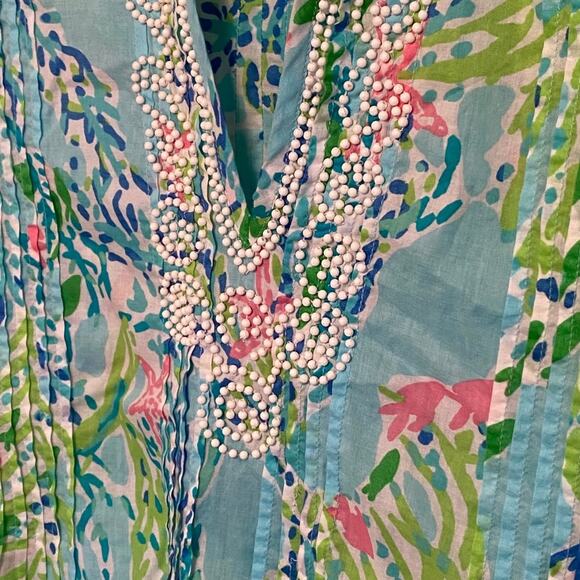 Lilly Pulitzer blue heaven Sarasota beaded tunic top S preppy beaded EUC - Picture 6 of 7